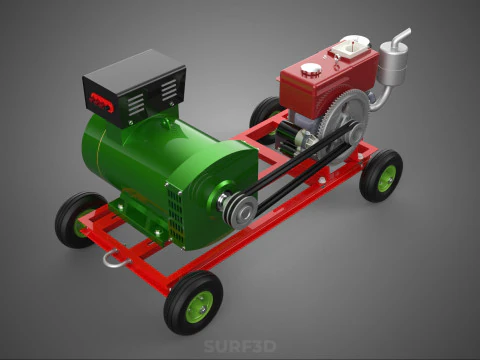 COMPACT SINGLE CYLINDER DIESEL ENGINE POWER GENERATOR SET GENSET 3D Model