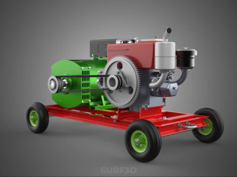 COMPACT SINGLE CYLINDER DIESEL ENGINE POWER GENERATOR SET GENSET 3D Model