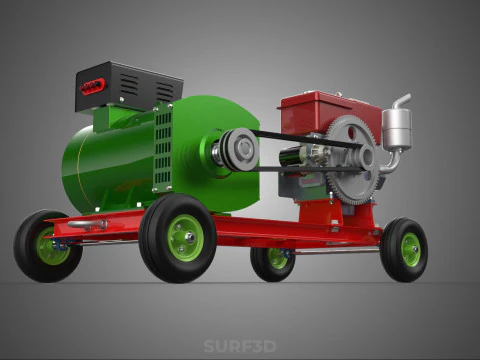 COMPACT SINGLE CYLINDER DIESEL ENGINE POWER GENERATOR SET GENSET 3D Model
