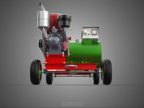 COMPACT SINGLE CYLINDER DIESEL ENGINE POWER GENERATOR SET GENSET 3D Model