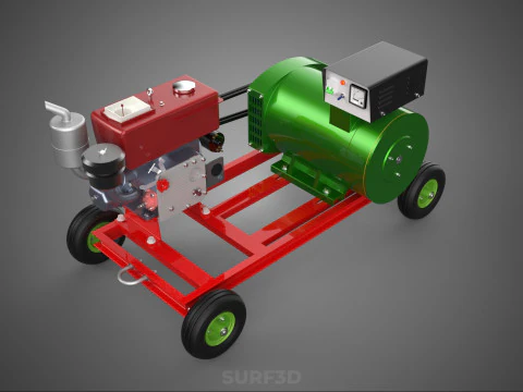 COMPACT SINGLE CYLINDER DIESEL ENGINE POWER GENERATOR SET GENSET 3D Model