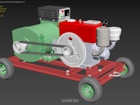 COMPACT SINGLE CYLINDER DIESEL ENGINE POWER GENERATOR SET GENSET 3D Model
