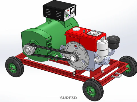 COMPACT SINGLE CYLINDER DIESEL ENGINE POWER GENERATOR SET GENSET 3D Model