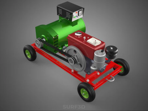 COMPACT SINGLE CYLINDER DIESEL ENGINE POWER GENERATOR SET GENSET 3D Model