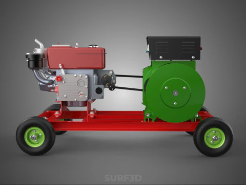COMPACT SINGLE CYLINDER DIESEL ENGINE POWER GENERATOR SET GENSET 3D Model