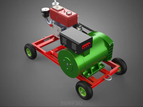 COMPACT SINGLE CYLINDER DIESEL ENGINE POWER GENERATOR SET GENSET 3D Model
