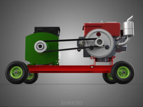 COMPACT SINGLE CYLINDER DIESEL ENGINE POWER GENERATOR SET GENSET 3D Model