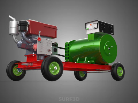 COMPACT SINGLE CYLINDER DIESEL ENGINE POWER GENERATOR SET GENSET 3D Model