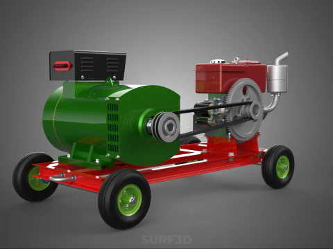 COMPACT SINGLE CYLINDER DIESEL ENGINE POWER GENERATOR SET GENSET 3D Model