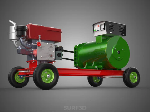 COMPACT SINGLE CYLINDER DIESEL ENGINE POWER GENERATOR SET GENSET 3D Model