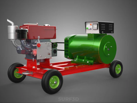 COMPACT SINGLE CYLINDER DIESEL ENGINE POWER GENERATOR SET GENSET 3D Model