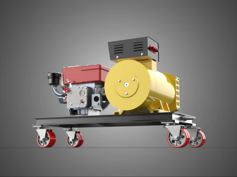 GRUPPO GENERATORE DI POTENZA DIESEL CON MOTORE GOMMATO GRUPPO ELETTROGENO DINAMO MOTORE AC Modello 3D