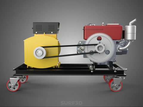 WHEELED ENGINE DIESEL POWER GENERATOR SET GENSET DYNAMO MOTOR AC 3D Model
