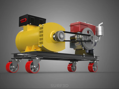WHEELED ENGINE DIESEL POWER GENERATOR SET GENSET DYNAMO MOTOR AC 3D Model