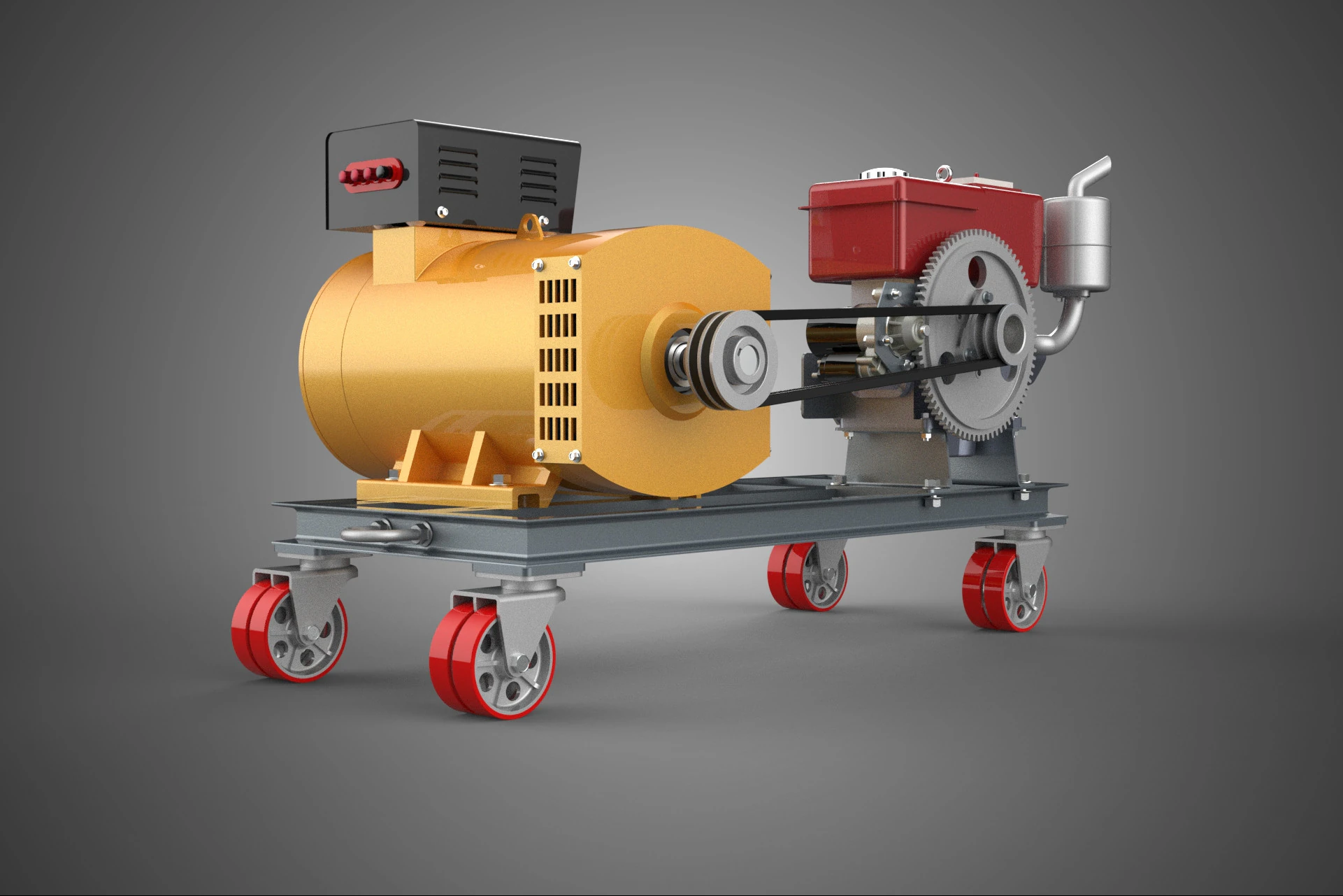 SWIVEL CASTER WHEEL DIESEL POWER GENERATOR SET GENSET ALTERNATOR 3D Model .c4d .max .obj .3ds .fbx .stl .blend 