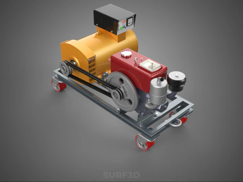 SWIVEL CASTER WHEEL DIESEL POWER GENERATOR SET GENSET ALTERNATOR 3D Model