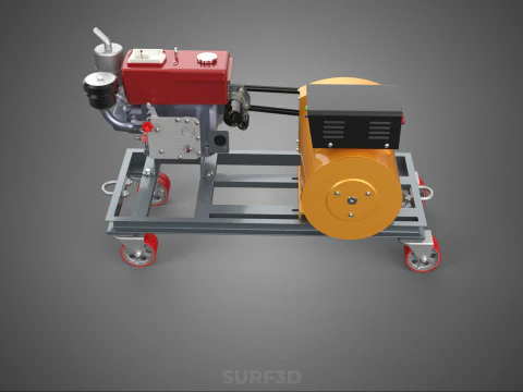 SWIVEL CASTER WHEEL DIESEL POWER GENERATOR SET GENSET ALTERNATOR 3D Model