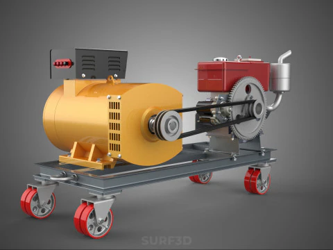 SWIVEL CASTER WHEEL DIESEL POWER GENERATOR SET GENSET ALTERNATOR 3D Model