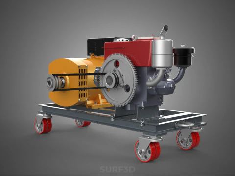 SWIVEL CASTER WHEEL DIESEL POWER GENERATOR SET GENSET ALTERNATOR 3D Model