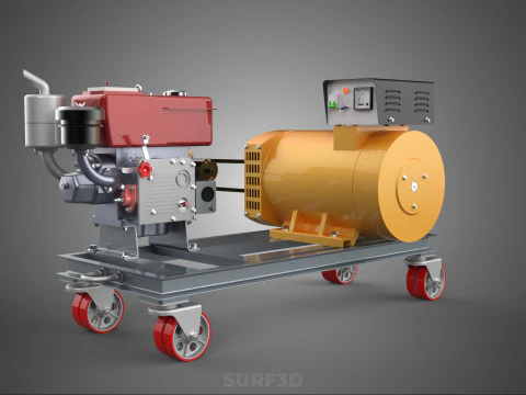 SWIVEL CASTER WHEEL DIESEL POWER GENERATOR SET GENSET ALTERNATOR 3D Model