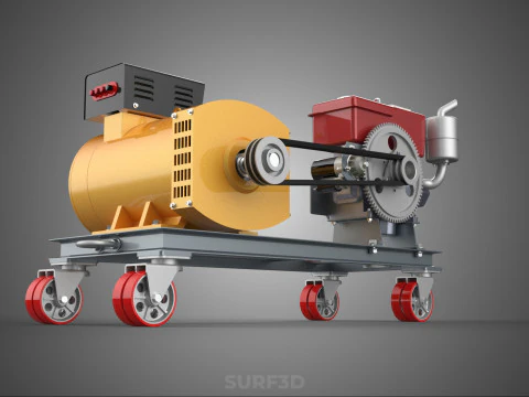 SWIVEL CASTER WHEEL DIESEL POWER GENERATOR SET GENSET ALTERNATOR 3D Model