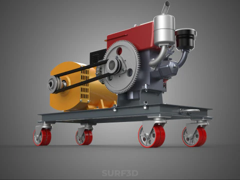 SWIVEL CASTER WHEEL DIESEL POWER GENERATOR SET GENSET ALTERNATOR 3D Model