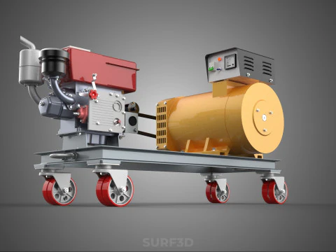 SWIVEL CASTER WHEEL DIESEL POWER GENERATOR SET GENSET ALTERNATOR 3D Model