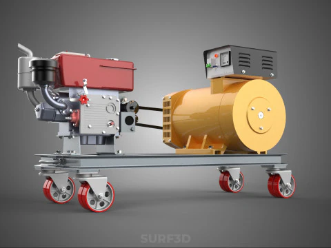 SWIVEL CASTER WHEEL DIESEL POWER GENERATOR SET GENSET ALTERNATOR 3D Model