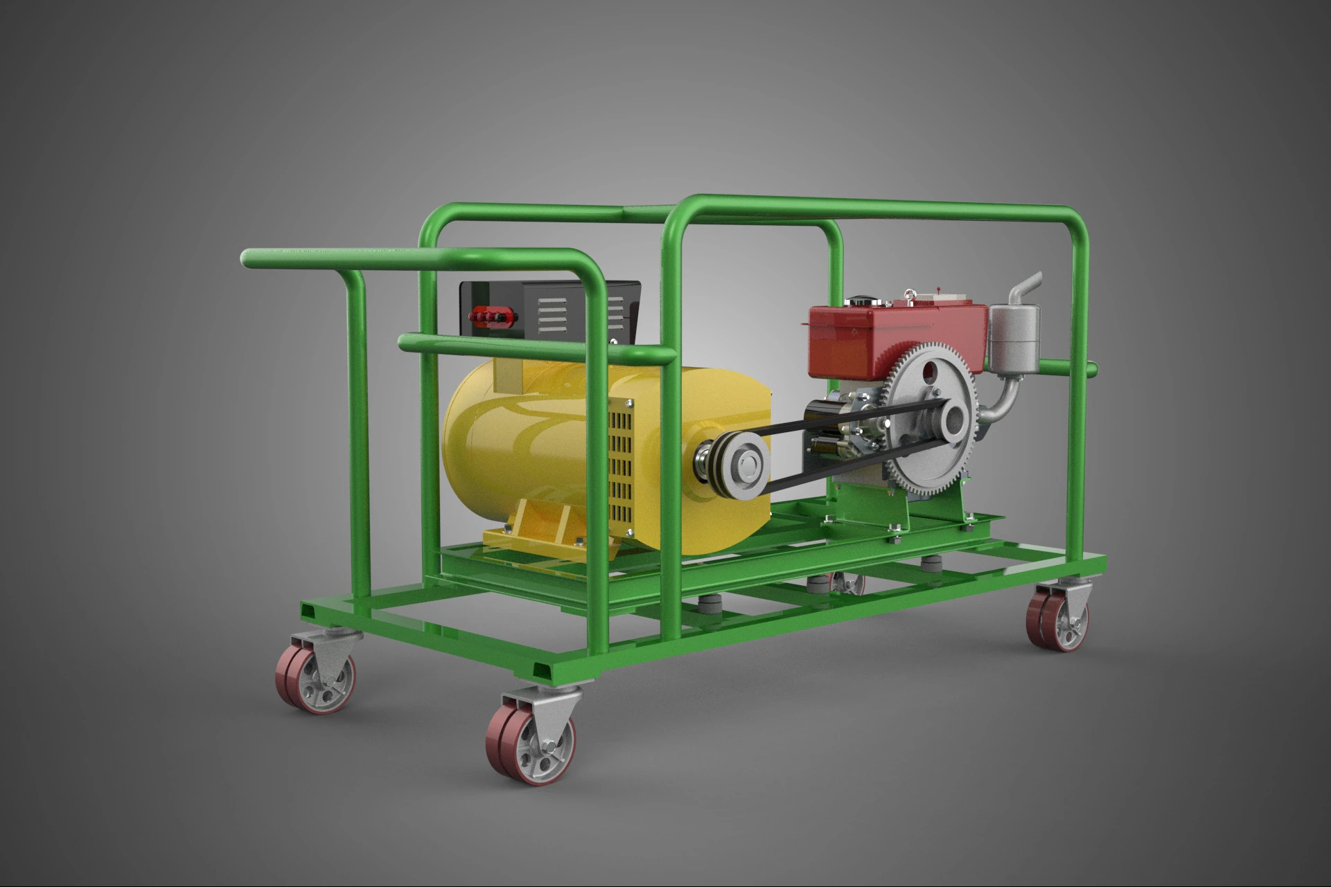 PORTABLE CASTER WHEELED DIESEL ENGINE POWER GENERATOR SET GENSET 3D Model .c4d .max .obj .3ds .fbx .stl .blend