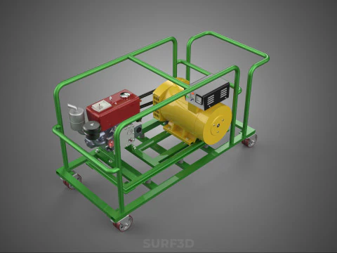 PORTABLE CASTER WHEELED DIESEL ENGINE POWER GENERATOR SET GENSET 3D Model