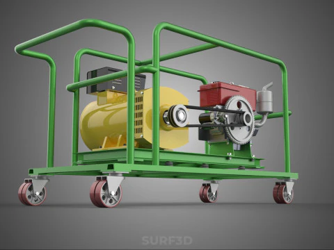 PORTABLE CASTER WHEELED DIESEL ENGINE POWER GENERATOR SET GENSET 3D Model