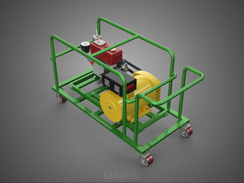 PORTABLE CASTER WHEELED DIESEL ENGINE POWER GENERATOR SET GENSET 3D Model
