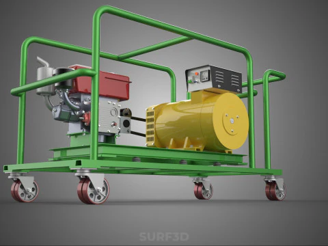 PORTABLE CASTER WHEELED DIESEL ENGINE POWER GENERATOR SET GENSET 3D Model