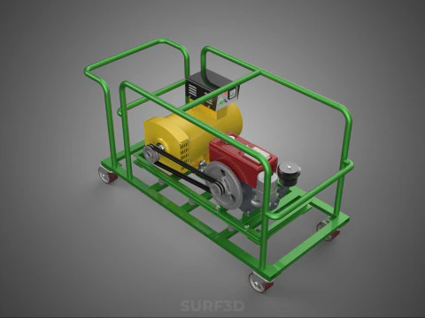 PORTABLE CASTER WHEELED DIESEL ENGINE POWER GENERATOR SET GENSET 3D Model