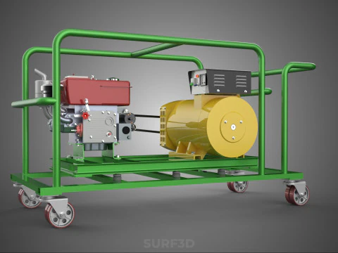 PORTABLE CASTER WHEELED DIESEL ENGINE POWER GENERATOR SET GENSET 3D Model