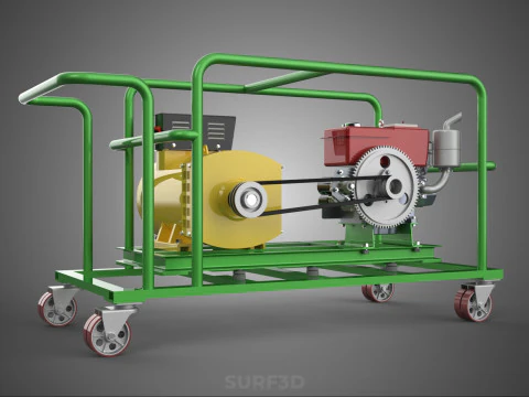 PORTABLE CASTER WHEELED DIESEL ENGINE POWER GENERATOR SET GENSET 3D Model