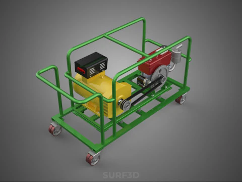 PORTABLE CASTER WHEELED DIESEL ENGINE POWER GENERATOR SET GENSET 3D Model