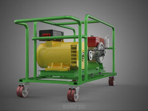 PORTABLE CASTER WHEELED DIESEL ENGINE POWER GENERATOR SET GENSET 3D Model