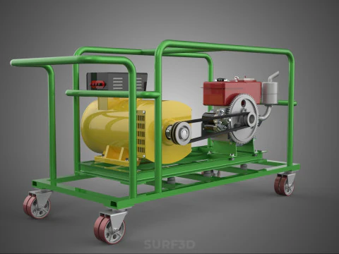 PORTABLE CASTER WHEELED DIESEL ENGINE POWER GENERATOR SET GENSET 3D Model