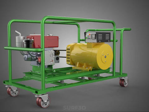 PORTABLE CASTER WHEELED DIESEL ENGINE POWER GENERATOR SET GENSET 3D Model