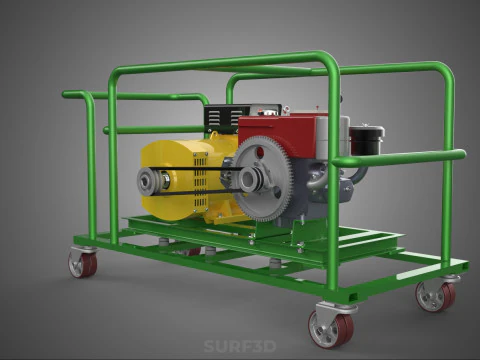 PORTABLE CASTER WHEELED DIESEL ENGINE POWER GENERATOR SET GENSET 3D Model