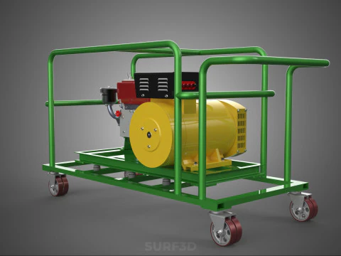 PORTABLE CASTER WHEELED DIESEL ENGINE POWER GENERATOR SET GENSET 3D Model