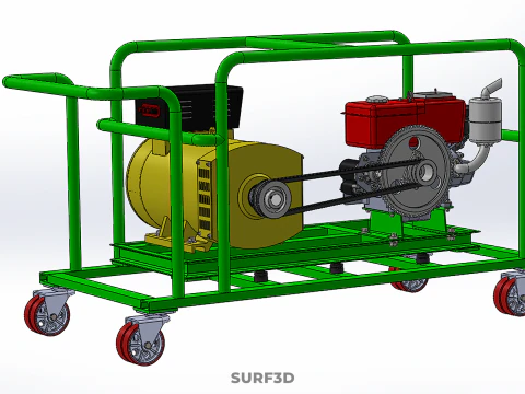 PORTABLE CASTER WHEELED DIESEL ENGINE POWER GENERATOR SET GENSET 3D Model