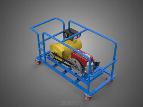CART TURBINE POWER GENERATOR SET DIESEL ENGINE ALTERNATOR DYNAMO 3D Model