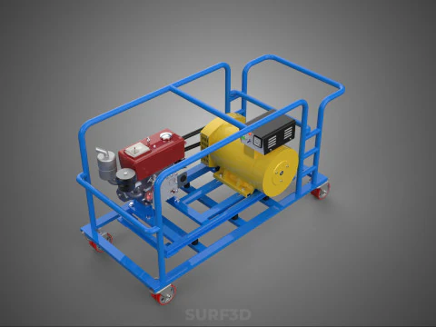 CART TURBINE POWER GENERATOR SET DIESEL ENGINE ALTERNATOR DYNAMO 3D Model