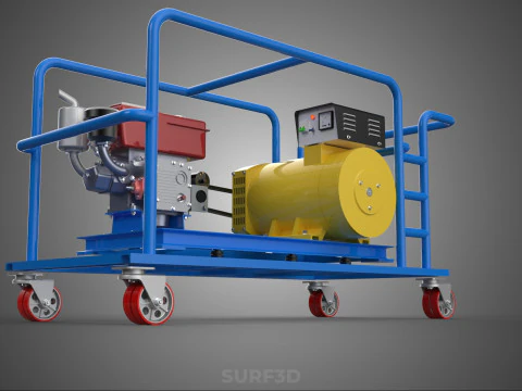 CART TURBINE POWER GENERATOR SET DIESEL ENGINE ALTERNATOR DYNAMO 3D Model