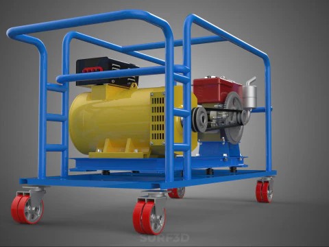 CART TURBINE POWER GENERATOR SET DIESEL ENGINE ALTERNATOR DYNAMO 3D Model