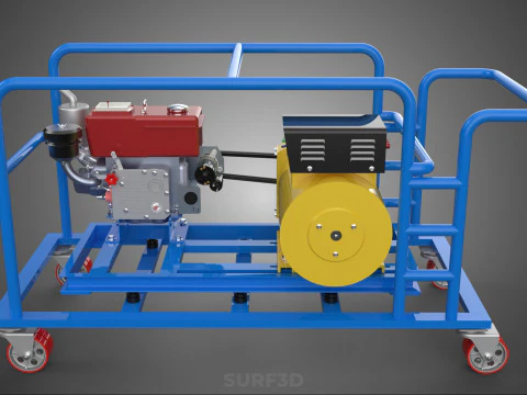 CART TURBINE POWER GENERATOR SET DIESEL ENGINE ALTERNATOR DYNAMO 3D Model
