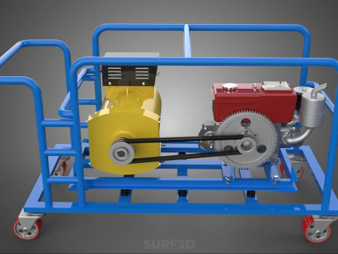 CART TURBINE POWER GENERATOR SET DIESEL ENGINE ALTERNATOR DYNAMO 3D Model