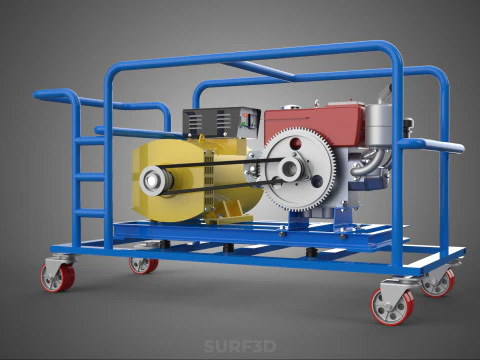CART TURBINE POWER GENERATOR SET DIESEL ENGINE ALTERNATOR DYNAMO 3D Model